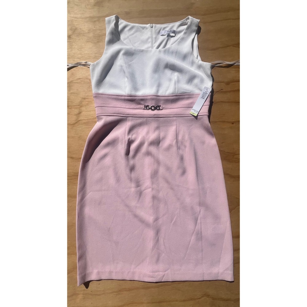 Studio One New York Pink White Colorblock Sheath Dress Petite 4P 66104P NWT